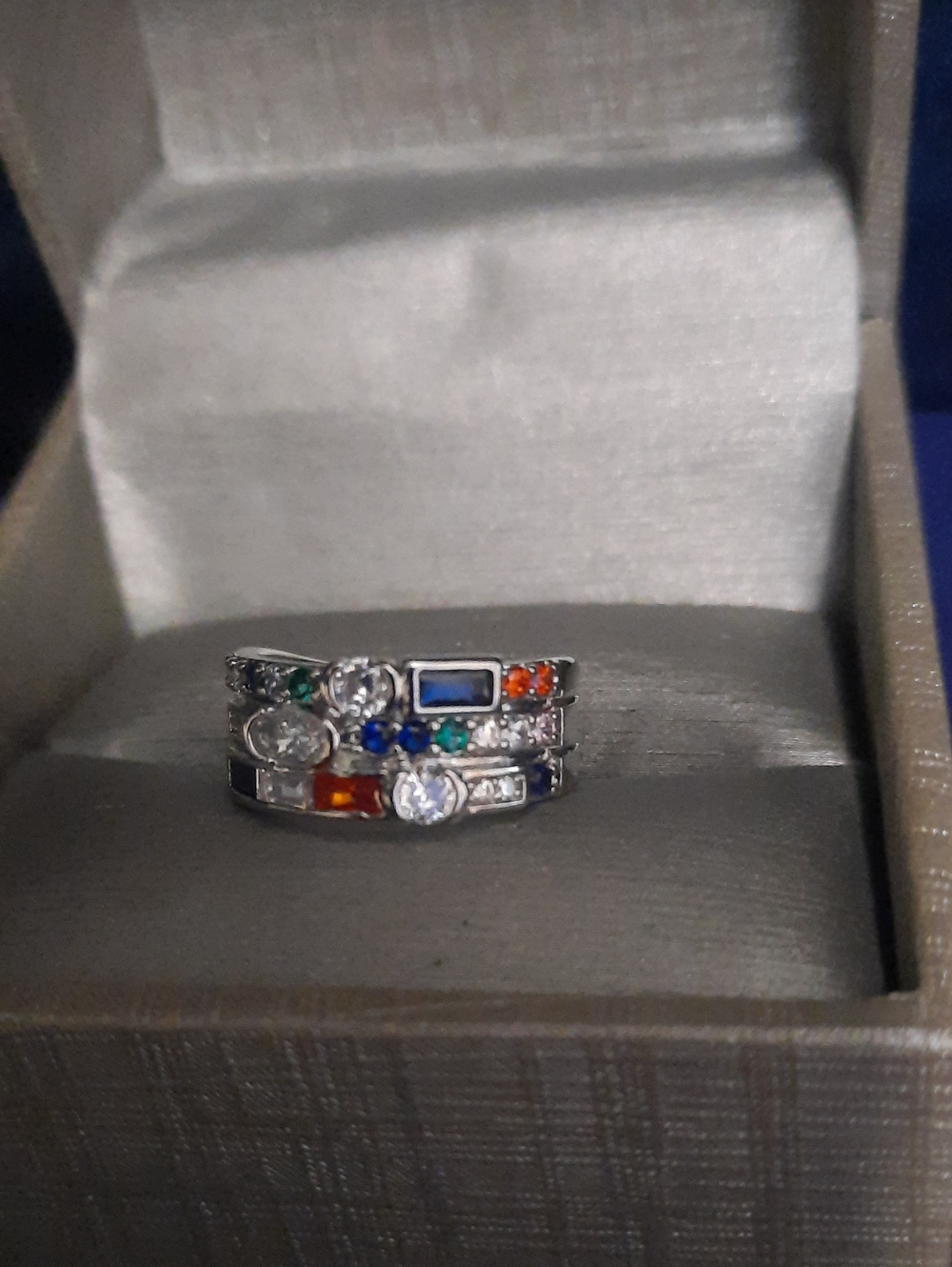 Silver Multicolor Gemstone Stackable Ring Size 6